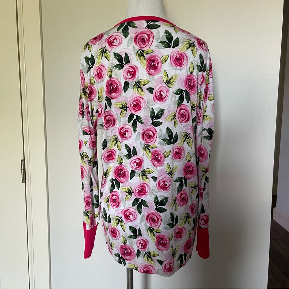 Little Sleepies Womens Pajama Set sz Small Roses Pink Breastfeeding Friendly - Picture 8 of 16